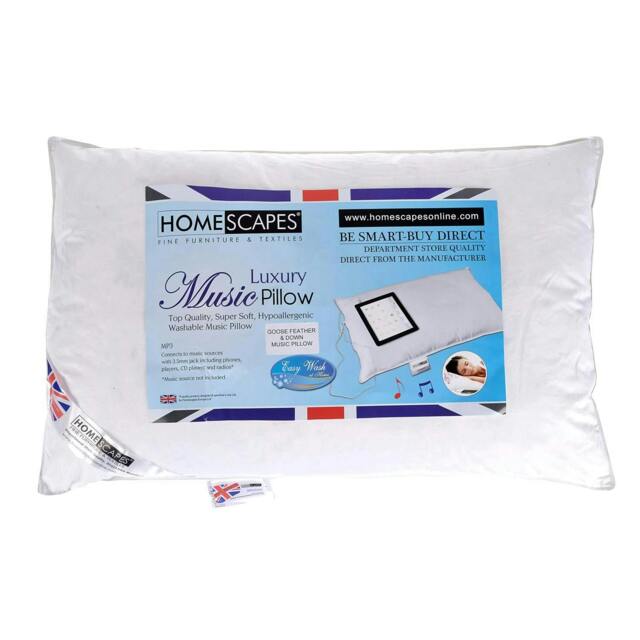 "Homescapes Goose Feather and Down Music Pillow White 48cm x 74cm (19"" x 29"")"