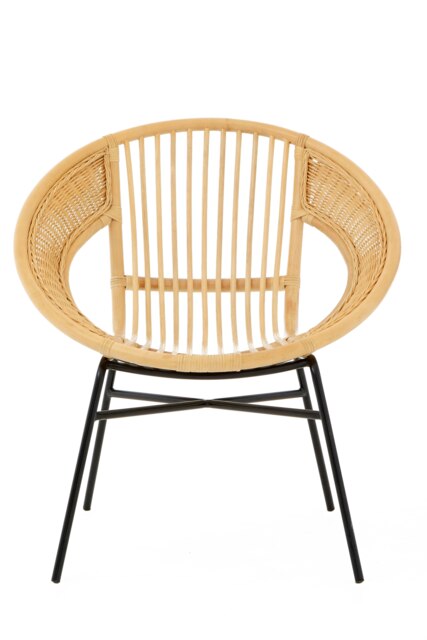 Interiors by Premier Comfortable Natural Rattan And Black Iron Arm Chair, Stylish Outdoor Chair, Versatile Natural Dining Chair