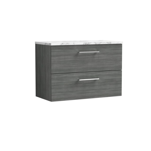 Balterley Level Wall Hung 2 Drawer Vanity Unit & Laminate Worktop for Modern Bathroom Storage Grey Anthracite Woodgrain
