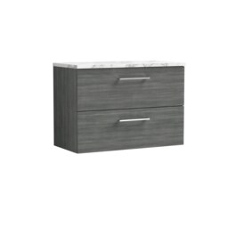 Balterley Level Wall Hung 2 Drawer Vanity Unit & Laminate Worktop for Modern Bathroom Storage Grey Anthracite Woodgrain