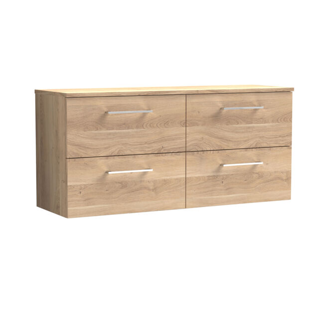 Balterley Level Modern Bathroom Wall Hung 4 Soft Close Drawer Vanity Unit with Worktop Brown Bleached Cuneo Oak