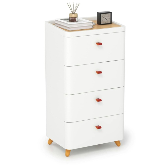 COSTWAY 4-Drawer Dresser Storage Tower w/Organizer Tray White