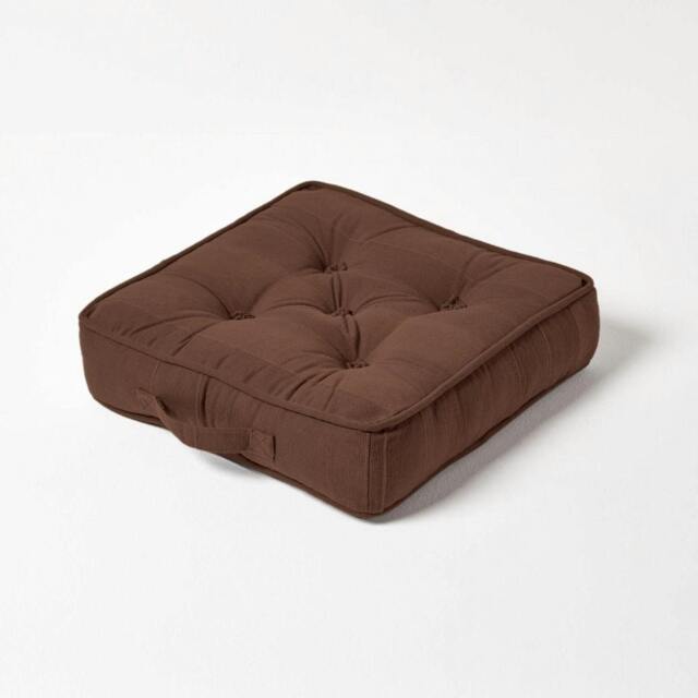 Homescapes Rajput Ribbed Cotton Floor Cushion Chocolate Brown Brown 40 x 40 cm
