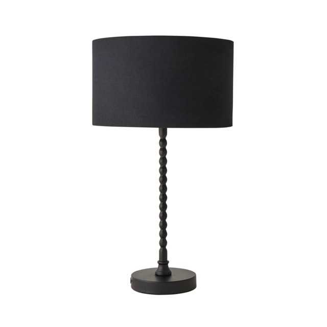 ValueLights Maeve Black Shade Matte Black Bobbin Bobble Table Lamp and Bulb