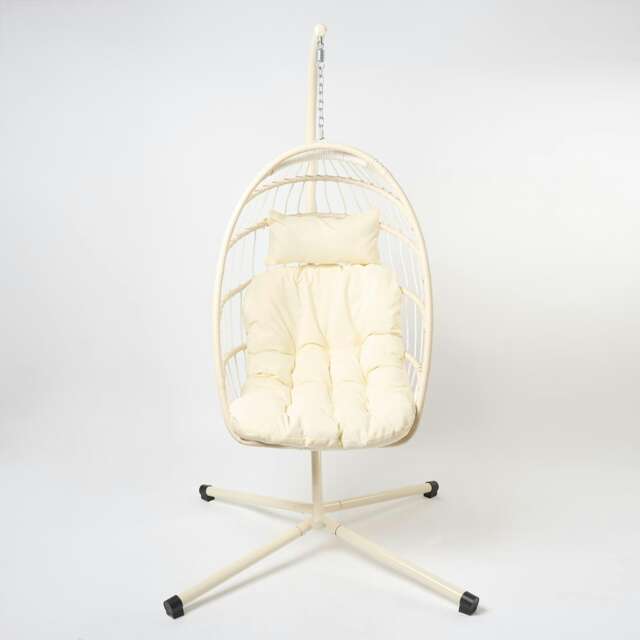 OHS Outdoor Floating Garden Hanging Cushioned Egg Chair - Cream Cream
