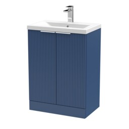 Balterley Fluted Front Floor Standing 2 Door Vanity Basin Unit with Ceramic Basin Blue Satin Blue