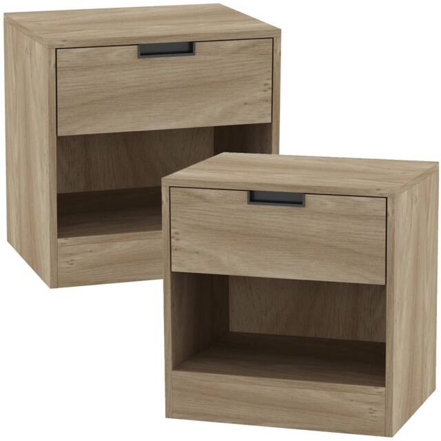Drawer Bedside Table Nightstand Shelf Cabinet Storage Unit Bedroom Furniture Multi 2 Oak