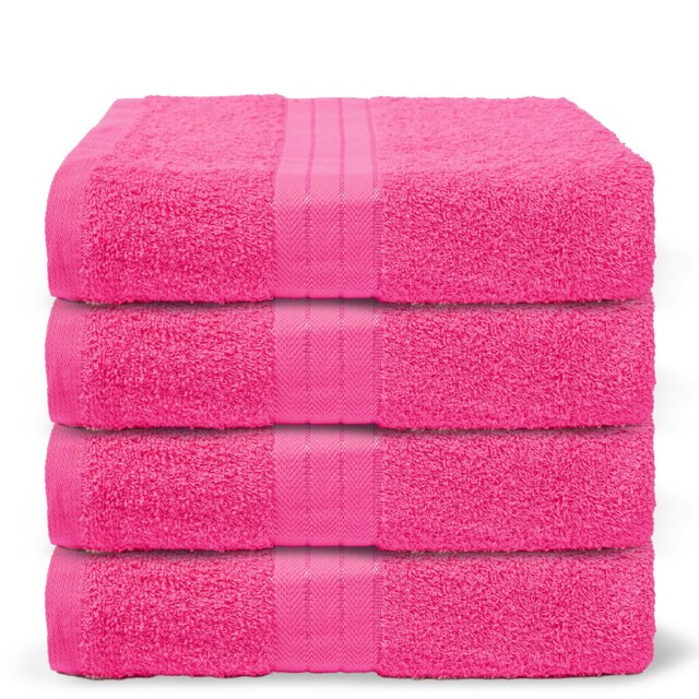 OHS 4 x Luxury 100% Cotton 500GSM Bathroom Bath Towel Pink Bright Pink Bath towel