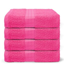OHS 4 x Luxury 100% Cotton 500GSM Bathroom Bath Towel Pink Bright Pink Bath towel