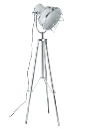 Orsina Tripod White Floor Lamp, Adjustable Chrome Metal Legs & Tilt Angle Head, Industrial Style Lighting