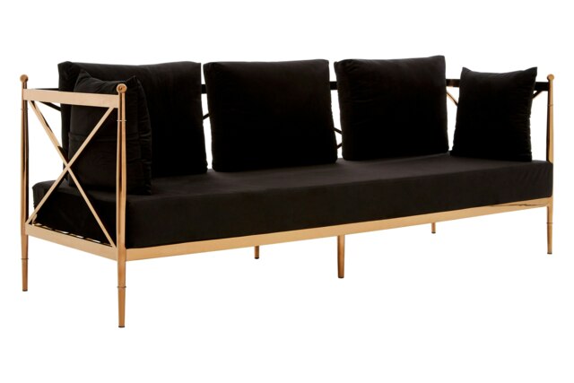 Sleek 3 Seat Rose Gold Lattice Arms Sofa, Stylish Mid Century Sofa For Bedroom, Sturdy 3 Seater Sofa Multi Three Seater