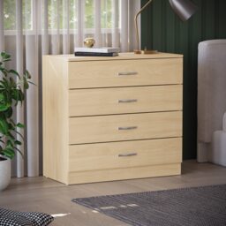 Vida Designs Riano 4 Drawer Chest of Drawers Bedroom Storage, Pine