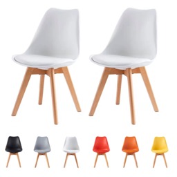 Set of 2 Dining Chairs with Solid Wooden Legs and Seat Cushion Pad White - Eva by MCC