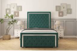 "Sloomy Sofia Chrome Emerald Plush Bed Frame With 50"" Upholstered Headboard 3' Single"