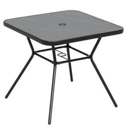 Outsunny 80x80cm Outdoor Dining Table, Faux marbled Garden Table with Umbrella Hole, Square Patio Table with Steel Frame for Porch, Balcony, Black