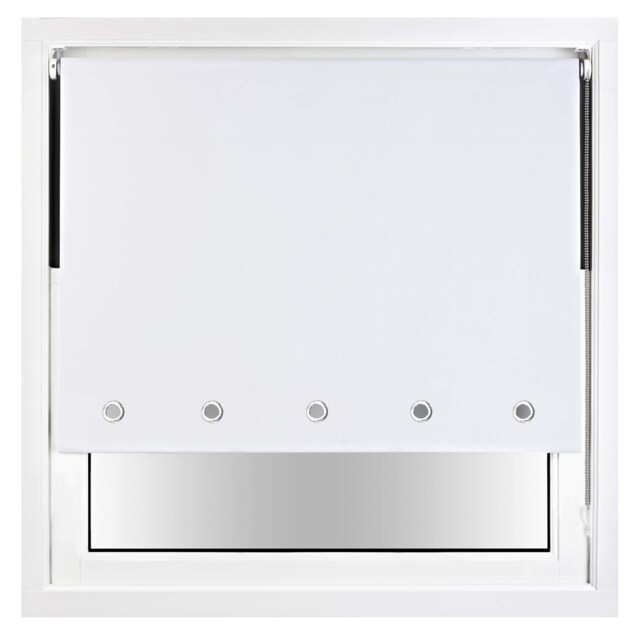 FURNISHED Blackout Roller Blind with Round Eyelets & Metal Fittings White White (W) 185cm x (L) 210cm