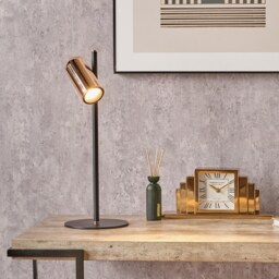 Black and Rose Gold Metal LED Table Lamp Black Black 1