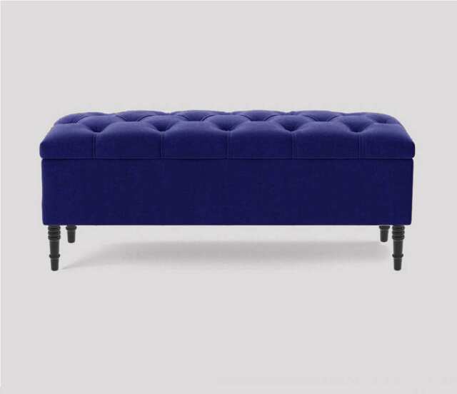 137cm Swiss Chesterfield Ottoman Storage Bench- Plush Velvet Shoe Bench - Sapphire Blue Upholstery Footstool with Storage
