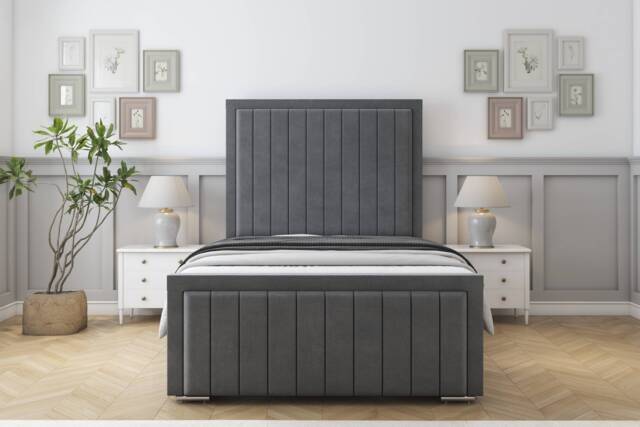 "Sloomy Richmond Armour Coniston Bed Frame With Mattress With 50"" Upholstered Headboard 4'6 Double"