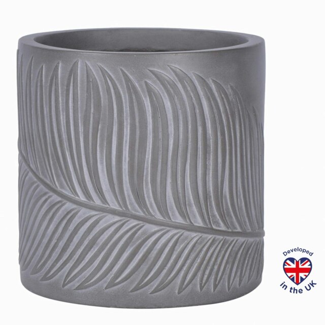 Leaf Embossed Brown Round Garden Planter D37 H37 cm, 39.8 ltrs Cap.