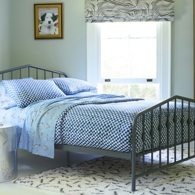 Blue Petite Painted Check Duvet Cover Set Blue Double Blue Double
