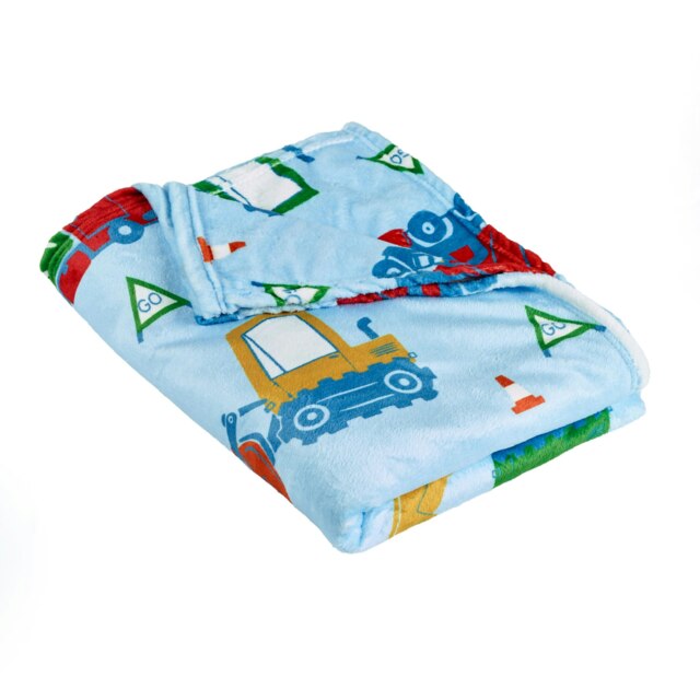 Catherine Lansfield Kids Digger Dreams Cosy Fleece 130x170cm Blanket Throw Blue