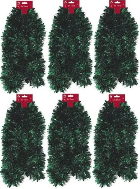6 x 2 Metres Pack Green Chunky Christmas Tinsel
