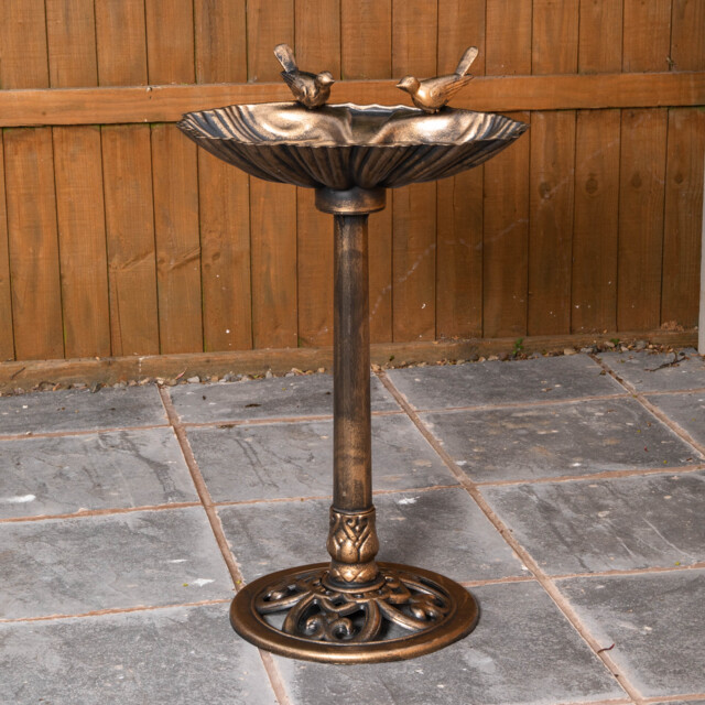 81cm Bronze Effect Garden Patio Bird Bath with Bird Sculptures Bronze Bronze