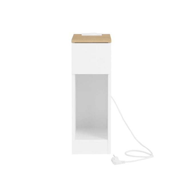 SoBuy Slim Bedside Table with Charging Station, White & Wood, 7.9x13.8x23.6 in, 7.25 kg - FBT111-E-WN