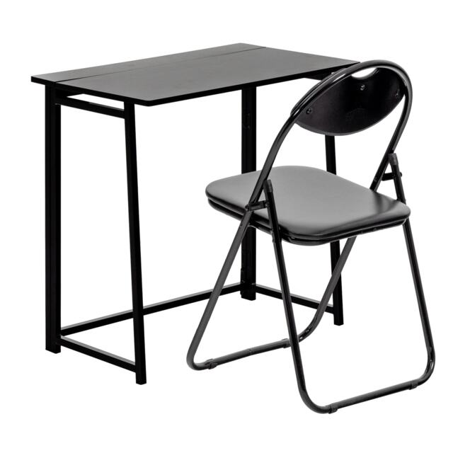 Harbour Housewares Deluxe Folding Wooden Desk & Chair Set - Durable Compact Computer Office Study Desk & Chair Set Black Black One Size
