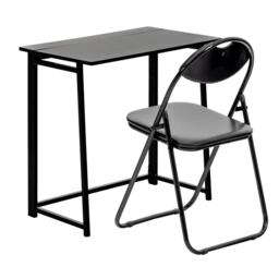 Harbour Housewares Deluxe Folding Wooden Desk & Chair Set - Durable Compact Computer Office Study Desk & Chair Set Black Black One Size