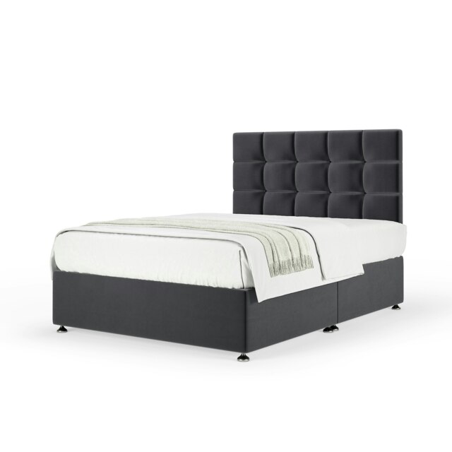Majestic 1000 Pocket Sprung Graphite Plush Velvet Divan Set And Pearl Headboard Single