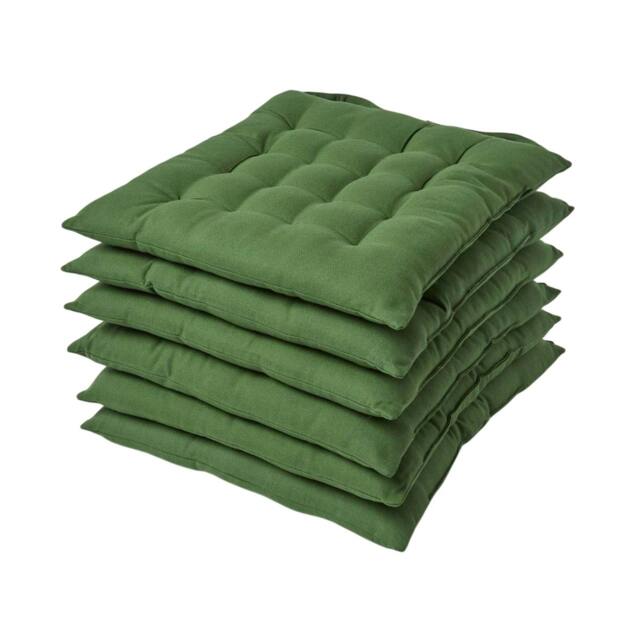 Homescapes 6 x Seat Pads Luxury Cotton Indoor Outdoor Garden Dining Cushion Olive Green 40 x 40 cm 6