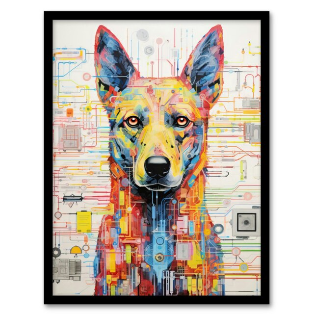 Dog Unclassified Robot Sci-Fi Blueprint Futuristic Black Framed Wall Art Print A4