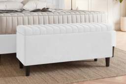 120cm Lined Upholstered Ottoman Storage box - White Plush Velvet Blanket Storage Box with Wooden Legs
