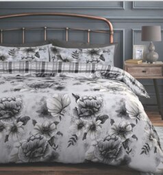Velosso Cassia Floral Reversible Printed Cotton Blend Duvet Cover and Pillowcase Set Grey Double