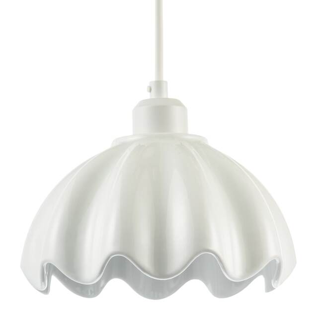 Opal White Gloss Ceramic Pendant Light Shade with Rippled Scallop Edge