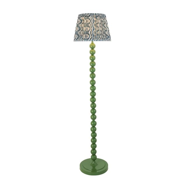 Higgledy Gloss Cotswold Green Paint Floor Lamp with Marlin Blue Fabric Ripple Shade 35cm E27