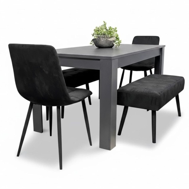 Arrow Design Dining Table Set with 2 black Velvet Chairs & 2 black velvet Benches