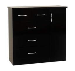 Nevada 5 Drawer Low Wardrobe - L46 x W117 x H115 cm - Black Gloss Black