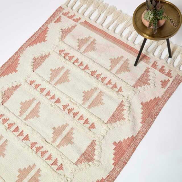 Homescapes Satara Pink Kilim Wool Rug - 160 x 230 cm Pink 160 x 230 cm