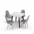 Ceramic Square Table Chairs Set Modern 4 Person Seater Kitchen Dining Room 80cm Multi White Matt Table & Grey Chairs