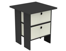 2-Tier 2- Drawer Wooden Side Table Black Black & Cream 1