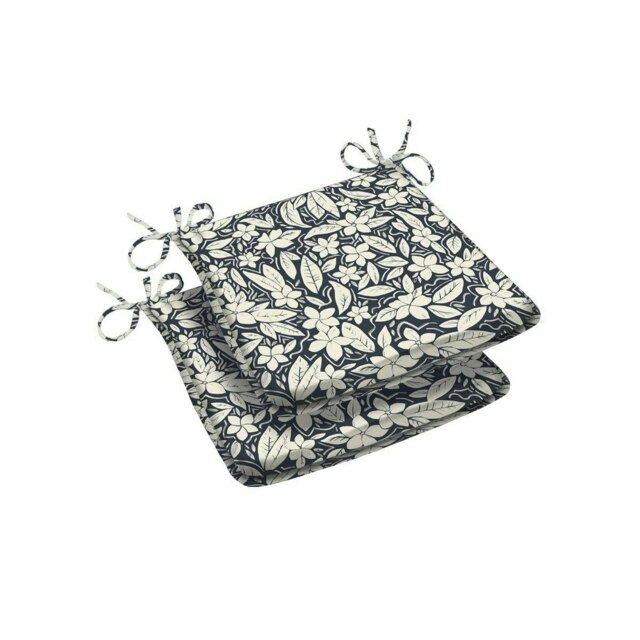 Blossom Blue Trapezoid Shape Garden Seat Pad Set of 2 Blue White 38cm x 36cm x 4cm 2