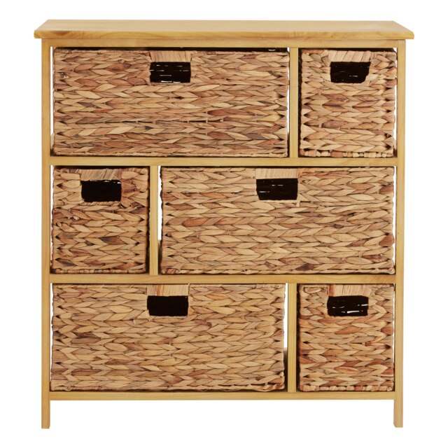 Interiors by Premier 6 Drawer Storage Unit, Natural Water Hyacinth Drawer Wardrobe Storage, Modern Natural Wood Shelving Unit Cream