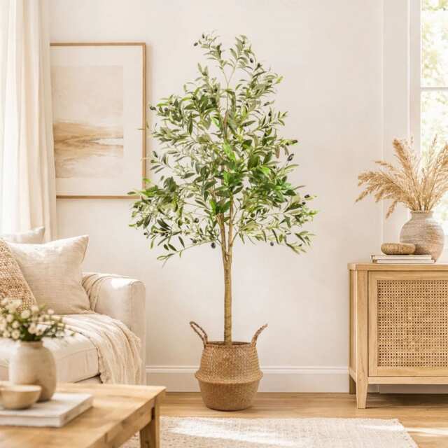 Marco Paul Tall Faux Olive Tree with Basket 185cm