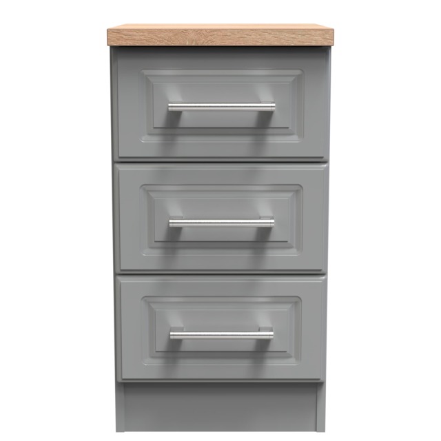 Norfolk 3 Drawer Bedside Cabinet in Dusk Grey & Bardolino Oak (Ready Assembled) Grey Dusk Grey & Bardolino Oak