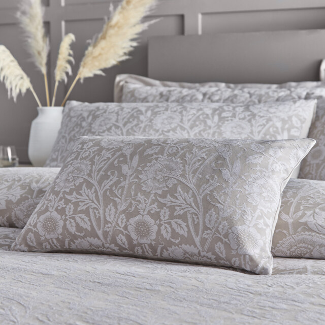 Portfolio Home Chatsworth Floral Jacquard Natural Filled Boudoir Cushion 32x50cm