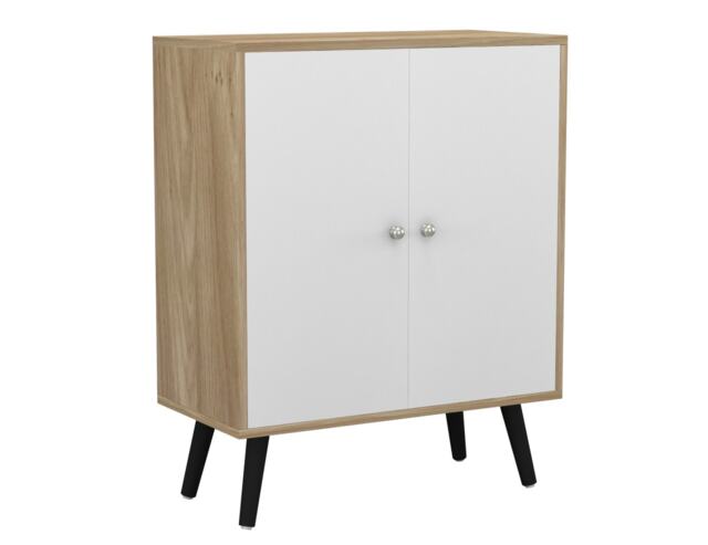 Oak 2-Tier 2-Door Wooden Cabinet With Legs White White & Black 0 x 0 x 0 1