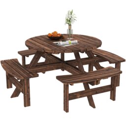 Outsunny Wooden Garden Dining Set with Parasol Hole for Outdoor, Tan Brown Carbonized tan